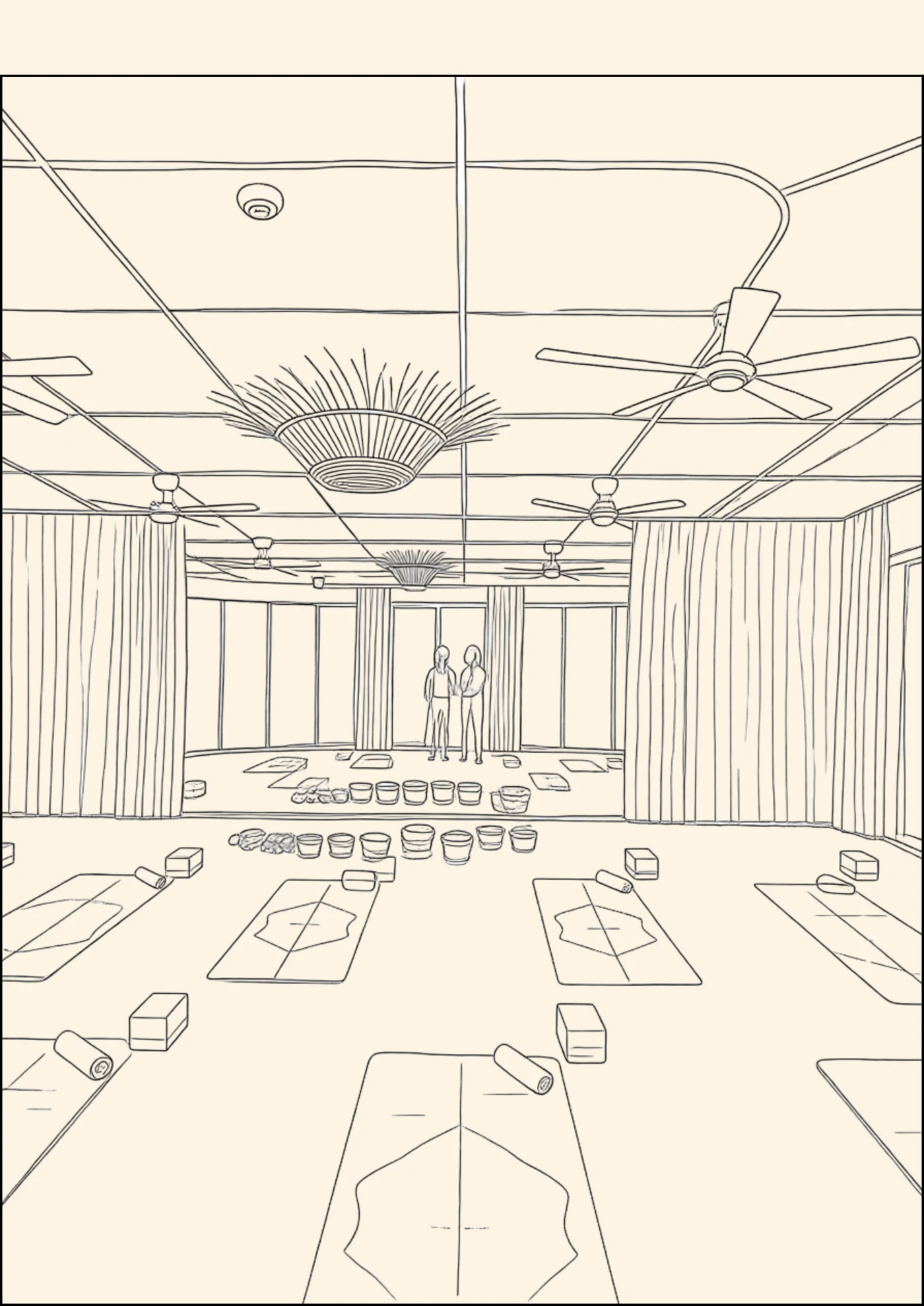 Photo-based illustration of the resort's yoga and meditation space